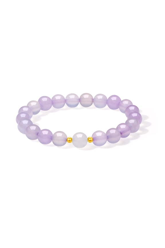 18K Stretch Bracelet Purple Chalcedony Birthstone Gift for Mom Women 17cm J1915935