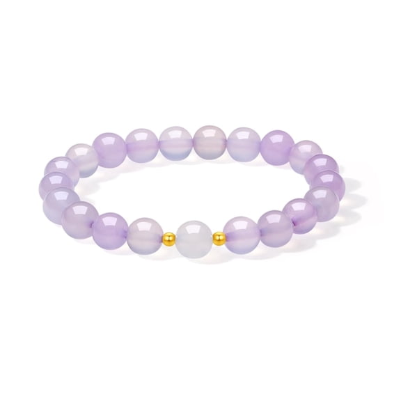 ZHOU LIU FU Yellow Gold Beads Stretch Bracelet Purple Gemstone Birthstone Gift for Mom Women 6.7inch J1915935 - February