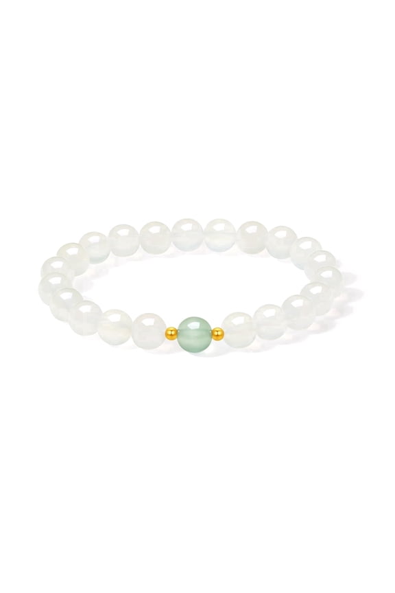 Yellow Gold Beads Stretch Bracelet White Gemstone Birthstone Gift for Women 6.7inch J1915934