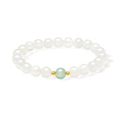 ZHOU LIU FU Yellow Gold Beads Stretch Bracelet White Gemstone Birthstone Gift for Women 6.7inch J1915934