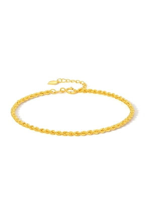 18K Solid Gold Rope Chain Diamond Cut Bracelet, 6"-7" Minimalist Italian Jewelry for Women