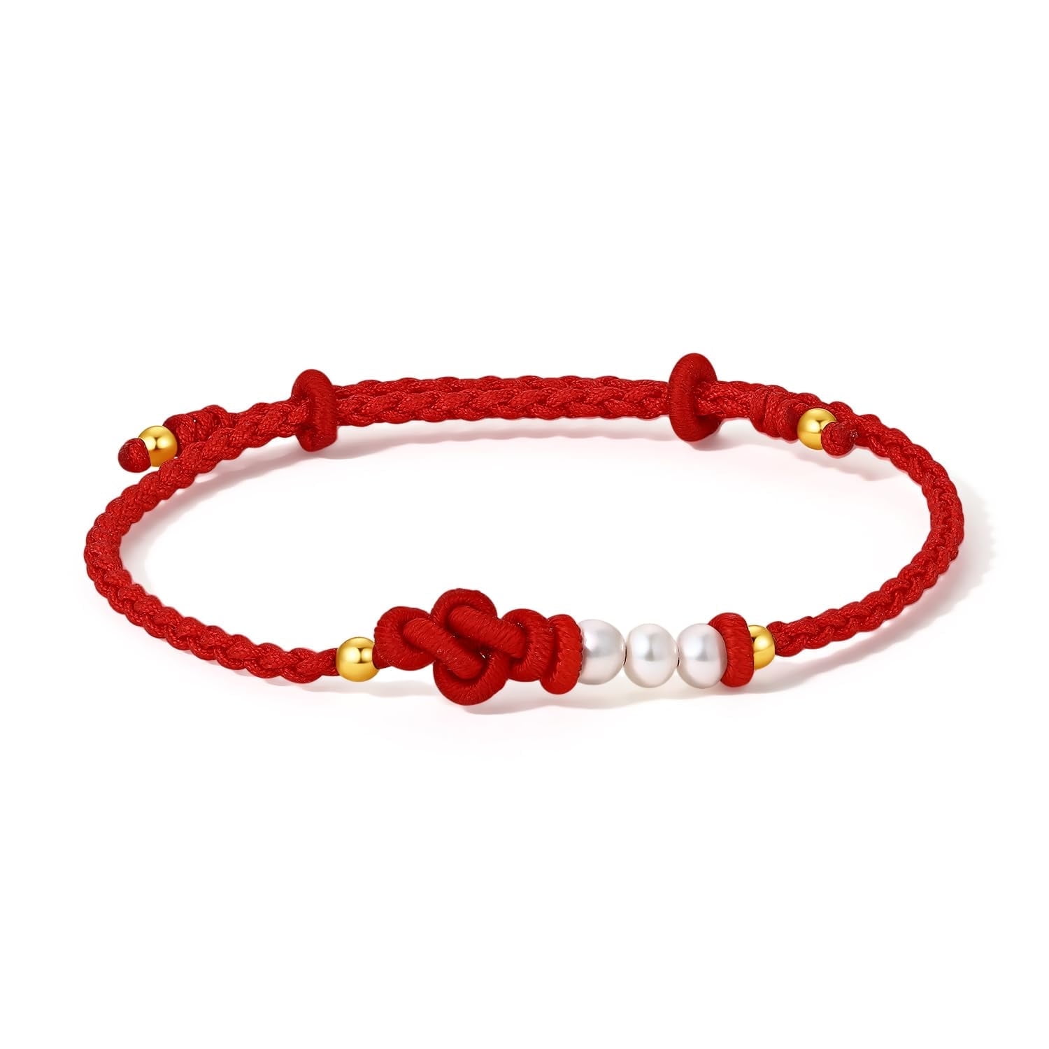 ZHOU LIU FU 18K Gold Braided Bracele Pearl Bead Red Birthstone Gift for Women X1711706