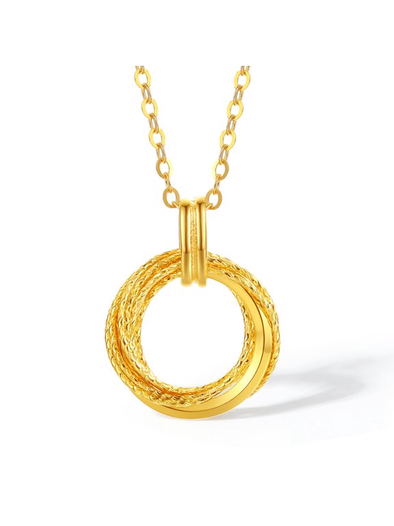 18K Gold Pendant Necklace Interlocking Circle Rope-Textured Round Design for Women 40+5cm C0613472