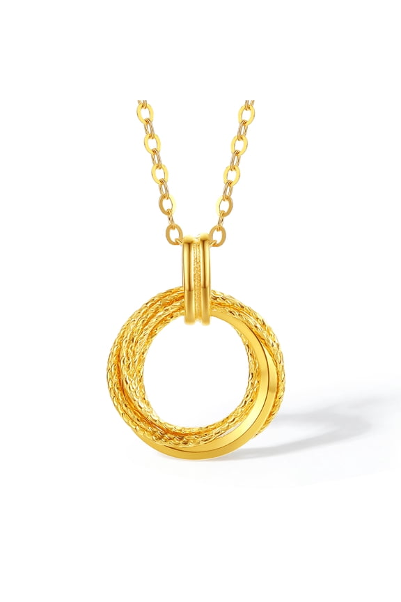 18K Gold Pendant Necklace Interlocking Circle Rope-Textured Round Design for Women 40+5cm C0613472
