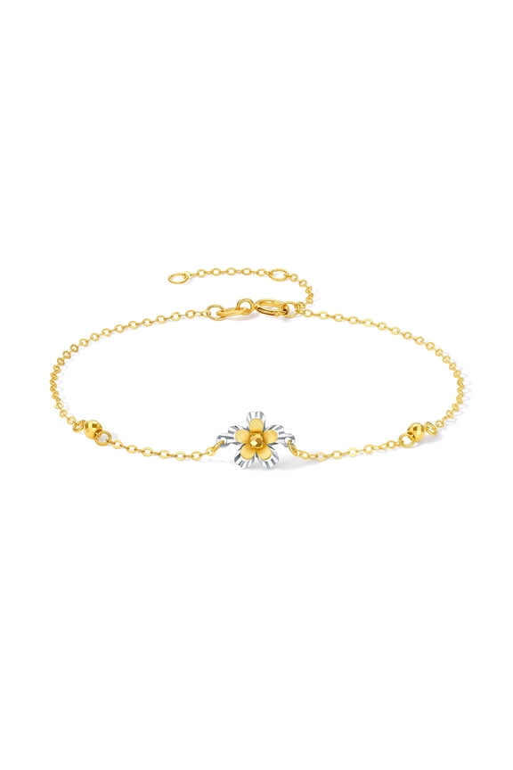 18K Gold FLoral Chain Bracelet, Yellow White for Women 16+3cm