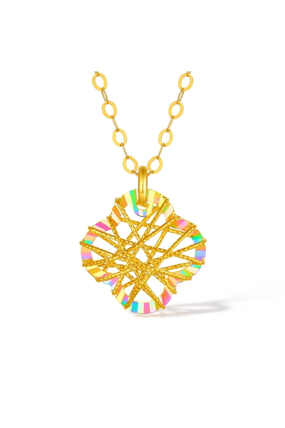 18K Gold Four Leaf Clover Pendant Necklace- Daimond-Cut Bound Clover Openwork Design Fine Jewelry Anniversary Gifts for Women 16-18inch