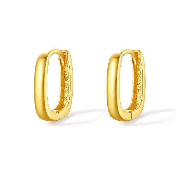 ZHOU LIU FU 18K Gold Hoop Earrings Minimalist Geometric Rectangular Loop Design Elegant Anniversary Gift for Women C0913663