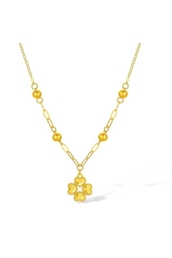 18K Gold Pendant Necklace Lucky Four-leaf Clover Anniversary Gift for Women 40+5cm C0616327