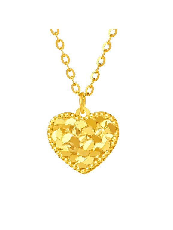 18K Gold Pendant Necklace Shine Heart Shape Anniversary Gift for Women C0616152