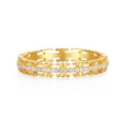 ZHOU LIU FU 18K Gold Plated S925 Sterling Silver Cubic Zirconia Pattern Band Ring for Women