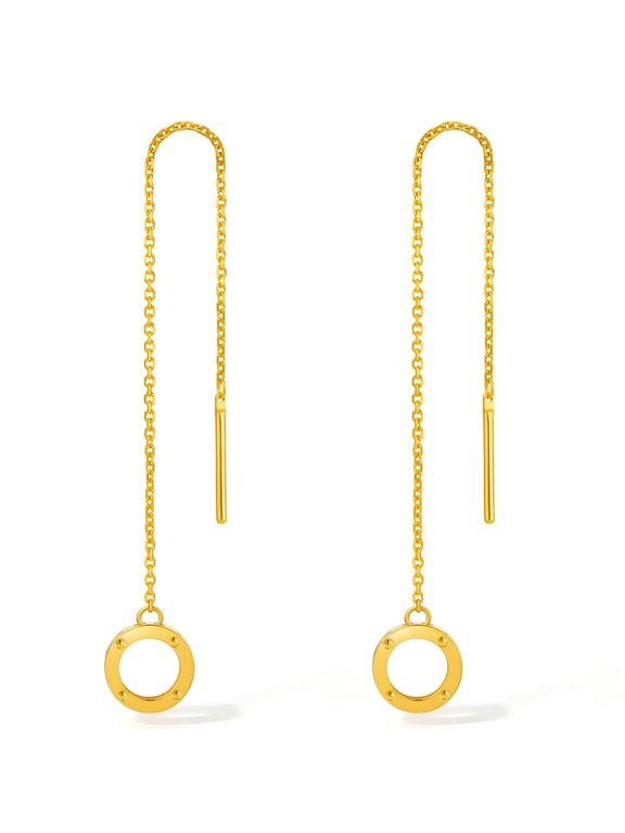 18K Gold Threader Earrings Round Drop Earrings Hypoallergenic Circle Chain Earrings Lightweight Dangle Earrings for Women C0911384