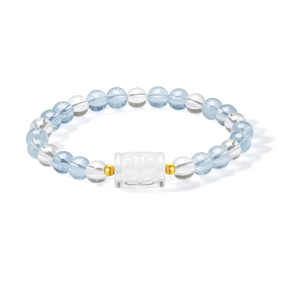 ZHOU LIU FU Yellow Gold Beads  Charm Bracelet Aquamarine Feng Shui Wealth & Luck Beads Bracelet Healing Crystal Birthday Valentine Anniversary Gifts for Women Wife Mom Lover 7"