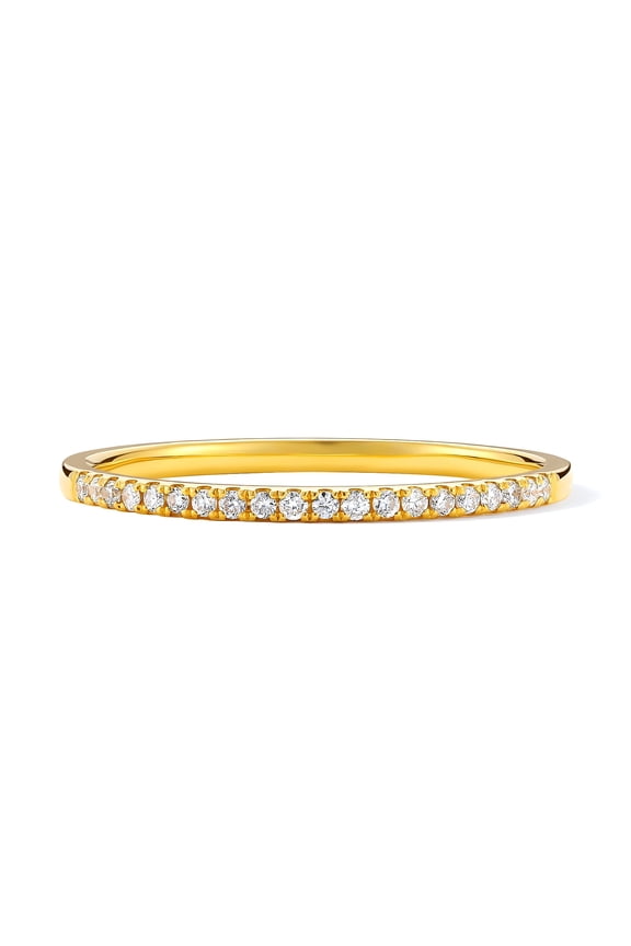 18K Solid Gold Diamond Rings - 0.09ct Stackable Wedding Band Eternity Ring for Women Size 6.5