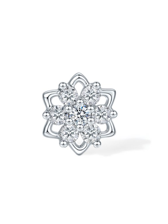 18K White Gold Diamond Snowflake Stud Earring for Women, Dainty Single Stud Christmas Winter Gift