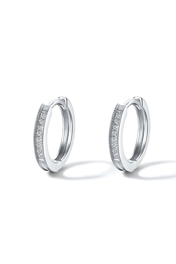18K White Gold Hoop Earrings Delicate Pave Cubic Zirconia Sparkle Elegant Everyday Jewelry for Women W0913499