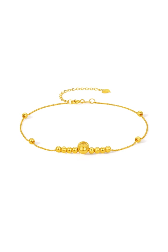 18K Yellow Gold Bead Minimalist Chain Bracelet for Women 16+3cm C0713579