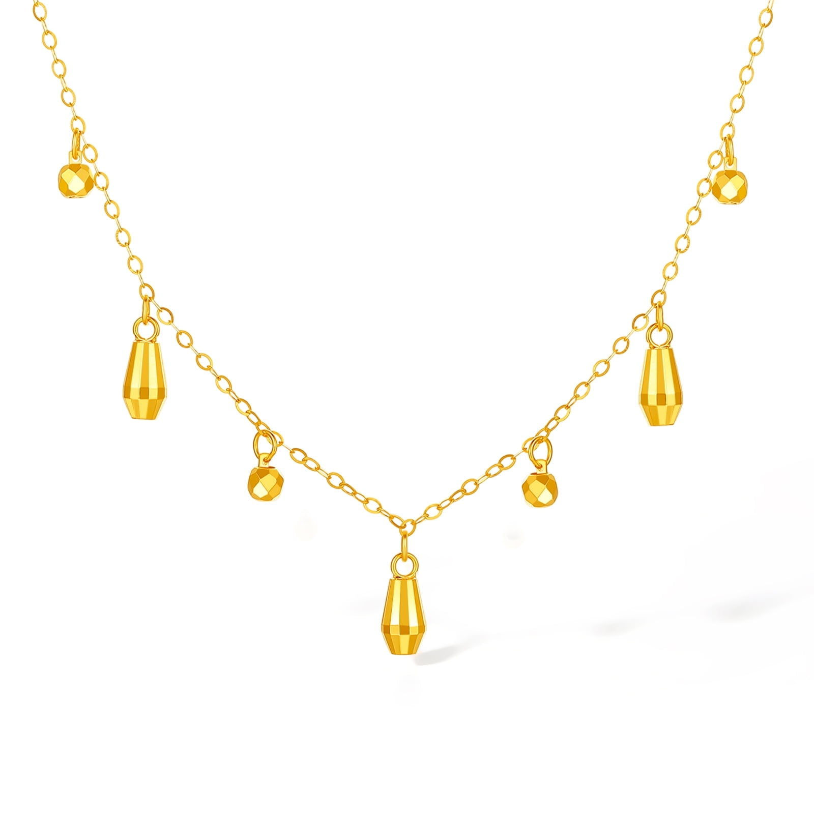 ZHOU LIU FU 18K Yellow Gold Chain Necklace for Women 15.7''-17.7''