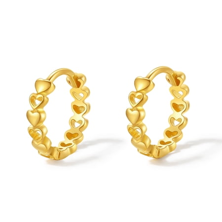 ZHOU LIU FU 18K Yellow Gold Heart Hoop Earrings Dainty Jewerly Anniversary Birthday Valentine's Day Gift for Women Lover Girlfriends