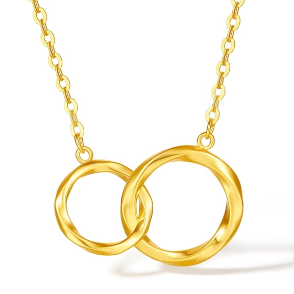 ZHOU LIU FU 18K Yellow Gold Interlocking Infinity Twist Mobius Circle Pendant Necklace for Women 15.7''-17.7'' C0612669