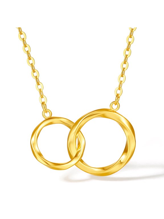 18K Yellow Gold Interlocking Infinity Twist Mobius Circle Pendant Necklace for Women 15.7''-17.7'' C0612669