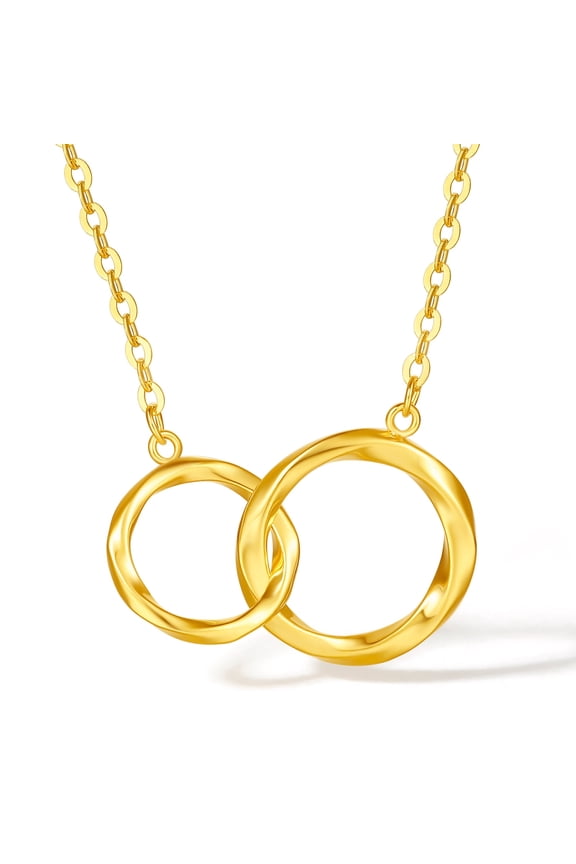 18K Yellow Gold Interlocking Infinity Twist Mobius Circle Pendant Necklace for Women 15.7''-17.7'' C0612669