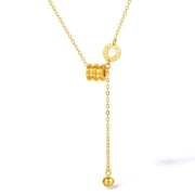 ZHOU LIU FU 18K Yellow Gold Y-Drop Pendant Necklace for Women, Adjustable 15.7 17.7