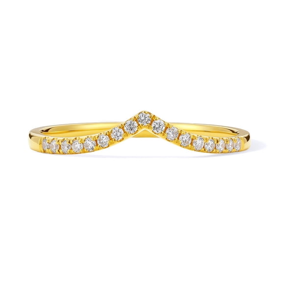 ZHOU LIU FU 18K Yellow Gold Ring - 0.1ct Diamond Crown Shaped Wedding Band Stackable Engagement Ring for Women Size 7