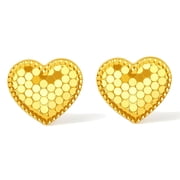 ZHOU LIU FU 18K Yellow Gold Stud Earrings Luminous Heart Studs Birthday Fine Jewelry Gift for Women