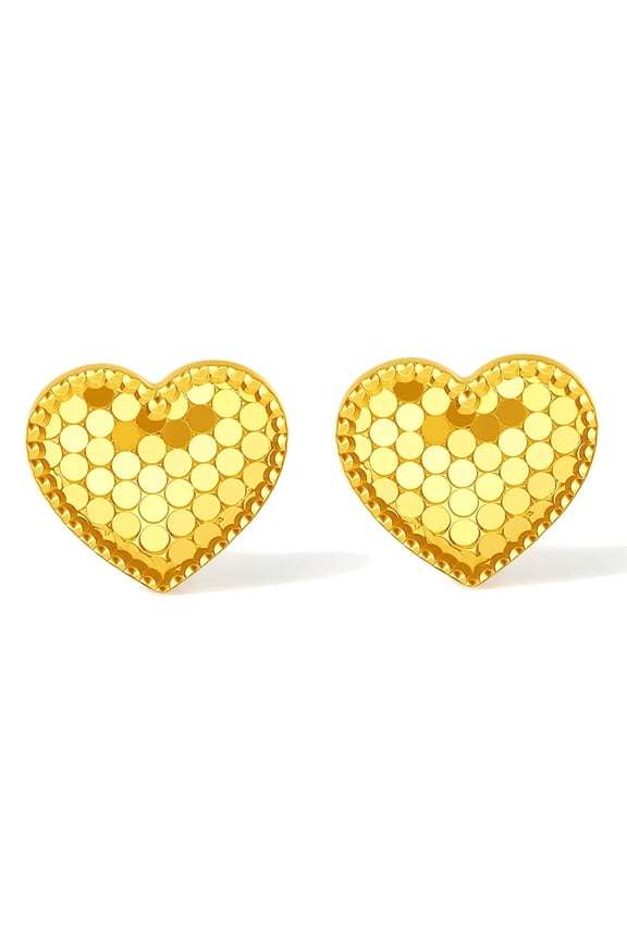 18K Yellow Gold Stud Earrings Luminous Heart Studs Birthday Fine Jewelry Gift for Women