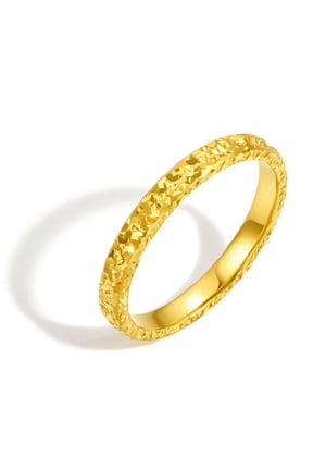 24K Gold 2.4mm Diamond-Cut Hammer Ring, High Polish Stackable Wedding Band for Women Men