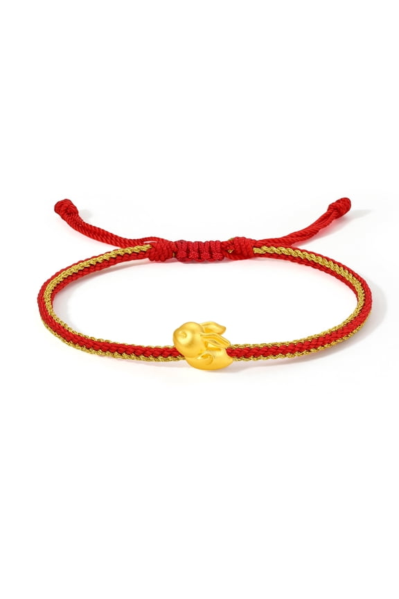 24K Gold Bracelet Rabbit Charm Red String Lucky Zodiac Chain Cute Bunny Easter Gift for Wmen Men A1712720
