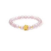 ZHOU LIU FU 24K Gold Bracelet for Women Solid Gold Jewelry Lucky Rabbit Zodiac Bowknot Cherry Blossom Prehnite Rose Quartz Beaded Bracelet for Her A1911099