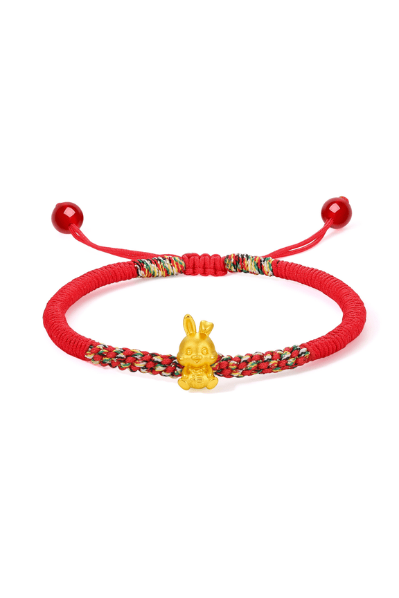 24K Gold Bracelet for Women Rabbit Charm Bracelets Adjustable Bunny Red Braided Rope Stackable Good Luck Jewelry A1710485