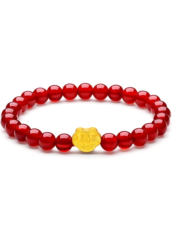 24K Gold Ruyi 6mm Red Agate Beaded Bracelet for Good Fortune