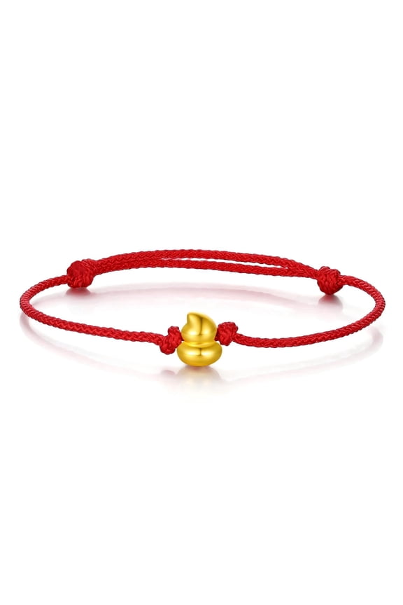 24K Gold Gourd Charm Red String Bracelet , Adjustable Feng Shui Hulu Lucky Bracelet for Women & Men, Protection & Good Fortune
