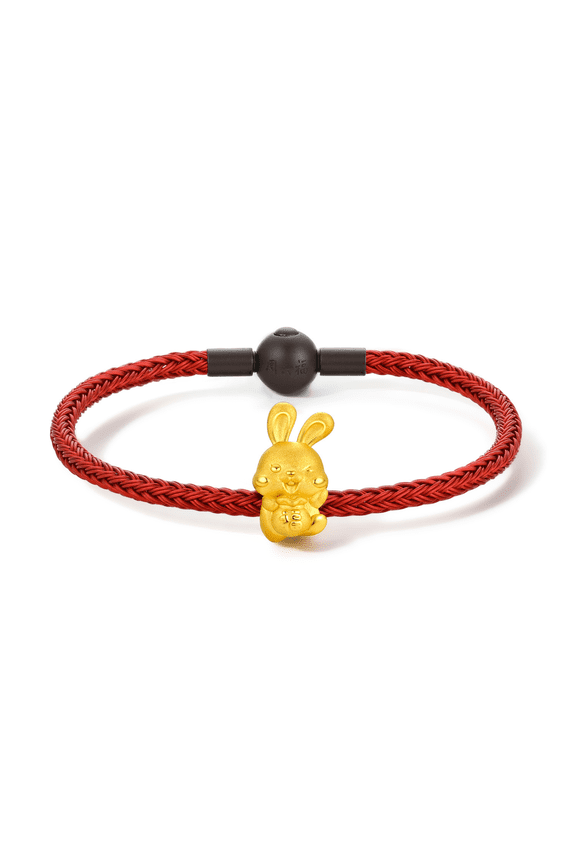 24K Gold Bracelets for Women Lucky Rabbit Red Rope Lucky Bunny Charm 17cm A1611237