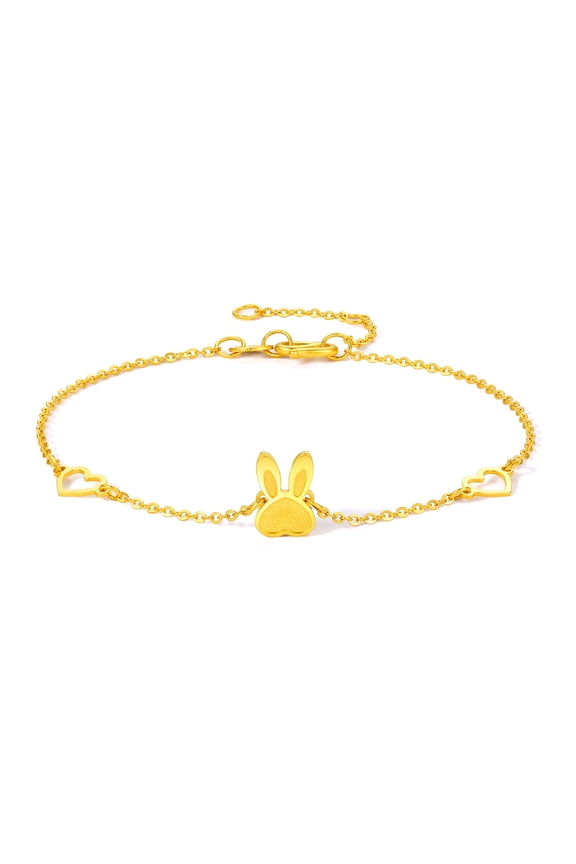 24K Gold Bracelets for Women, Real Pure Gold Cute Rabbit Bunny Hollow Heart 16+3cm A0710504