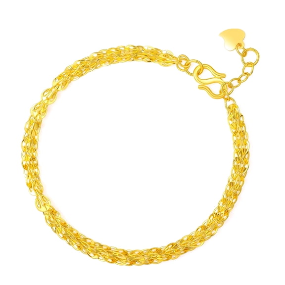 ZHOU LIU FU 24K Gold Braided Link Bracelet for Women, Dainty Phoenix Tail Woven Chain Fine Jewelry