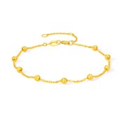 ZHOU LIU FU 18K Gold Chain Bracelet Dainty Spherical Charm Beaded Design for Women 6.3-7.5 C0715157