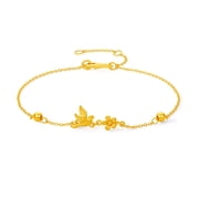 ZHOU LIU FU 24K Gold Chain Bracelet Delicate Floral Bird Charm Chain Bracelet Adjustable 16+3cm A0724163
