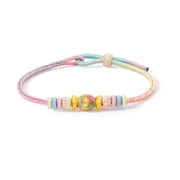 ZHOU LIU FU 24K Gold Charm Bracelet Cute Suger Candy Heart Charm Bead on Pastel Rainbow Braided Bracelet Adjustable 22cm A1615628