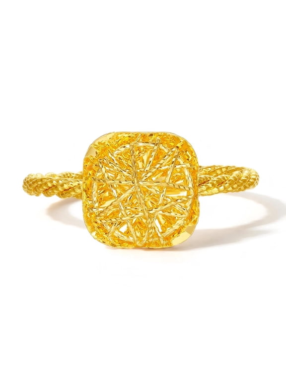 24K Gold Diamond Cut Square Engagement Ring for Women, Twisted Band Wedding Ring Jewelry Gift