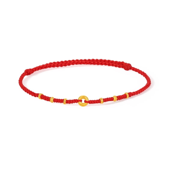 ZHOU LIU FU 24K Gold Donut Charm Bracelets - Dainty Red String Bracelet Fine Jewelry Birthday Anniversary for Women 8.7"