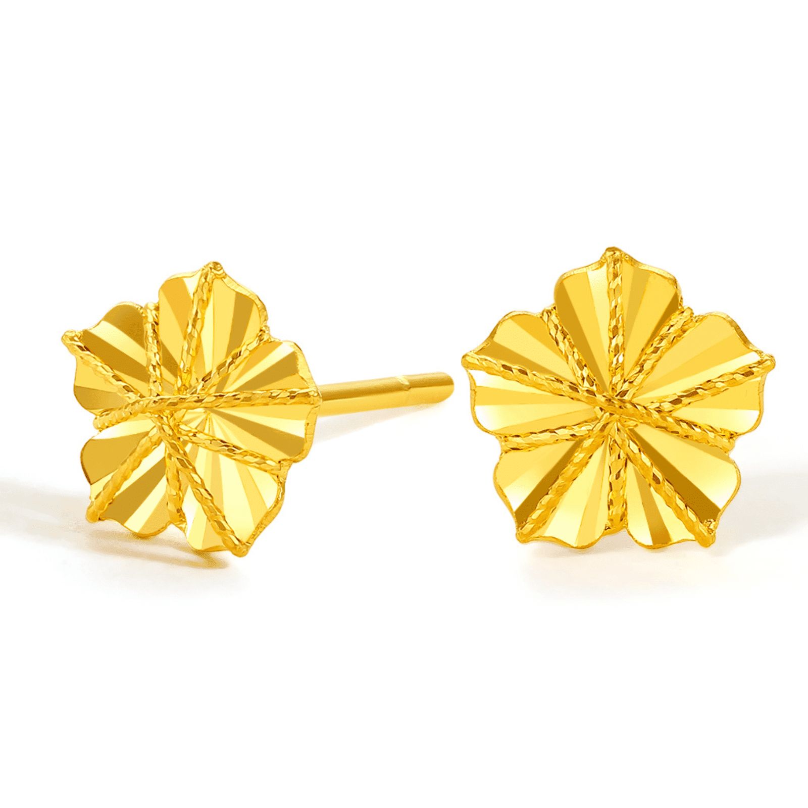 ZHOU LIU FU 24K Solid Gold Stud Earrings Exquisite Floral Design Anniversary Gift for Women A0910860