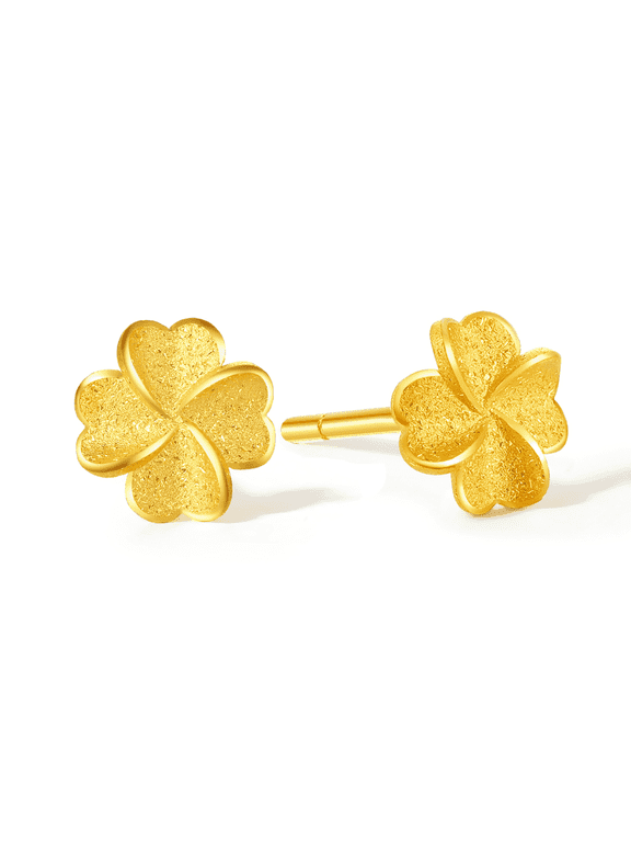 24K Gold Four-Leaf Clover Stud Earrings Lucky Dainty Jewlery Anniversary Wedding Gift for Women