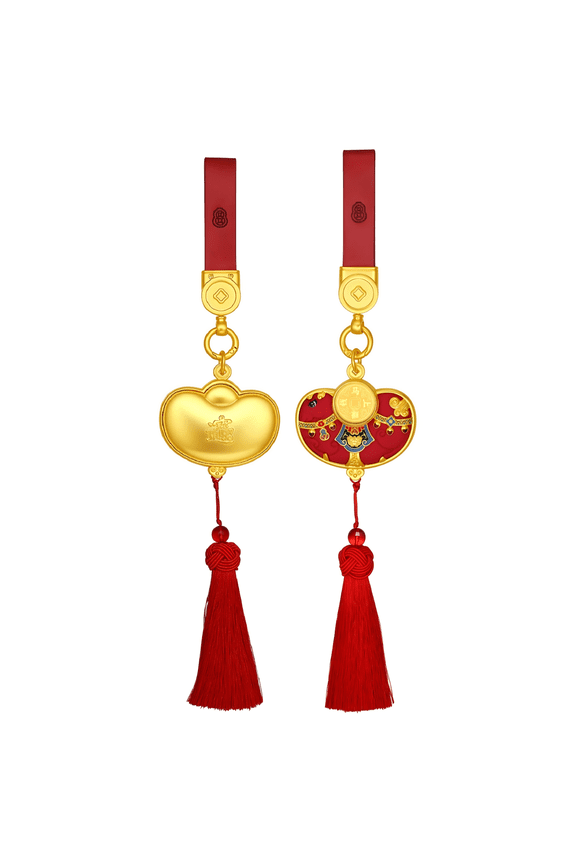 24K Gold Foil Chinese Ruyi 999 Golden Charm Traditional Coin Lucky Ornament with Red Tassel Birthday Valentine Anniversary Jewelry for Women Men Couple Gifts