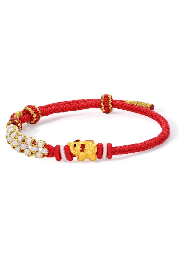 24K Gold Fortune Elephant Red String Bracelet for Women Braided Rope Bracelet Fine Jewlery for Daily Wearing