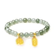 ZHOU LIU FU 24K Gold Green Nephrite Jade Bead Stretch Bracelet Elephant Fu Charm for Women Men, Blessing Prosperity 17cm/6.7