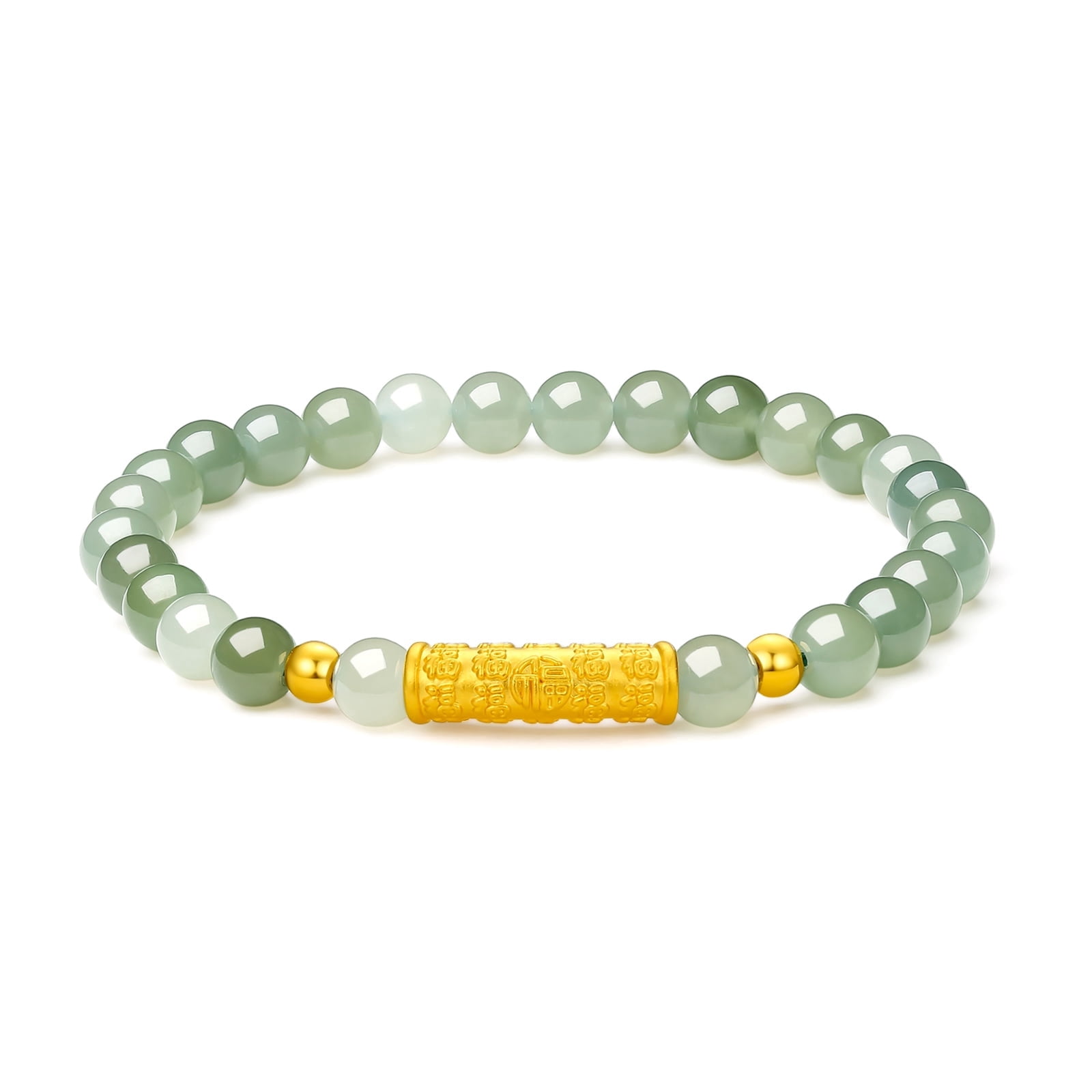 ZHOU LIU FU 24K Gold Green Jade Bead Bracelet Fortune for Women Men 19cm/7.5'' Y1910809