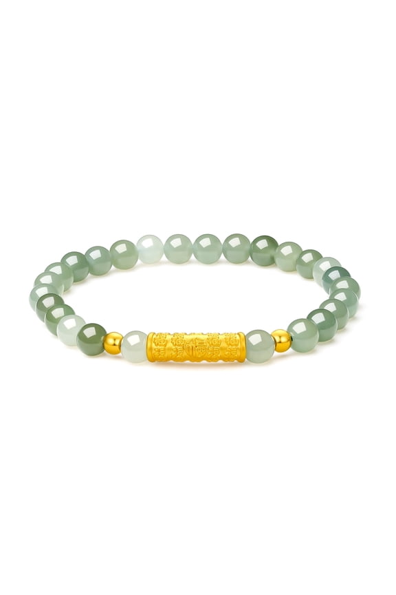 24K Gold Green Jade Bead Bracelet Fortune for Women Men 19cm/7.5'' Y1910809